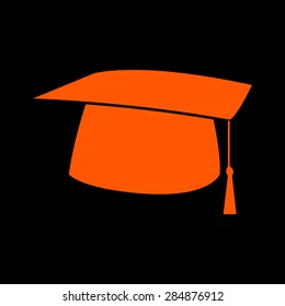 Orange Graduation cap icon on a black background