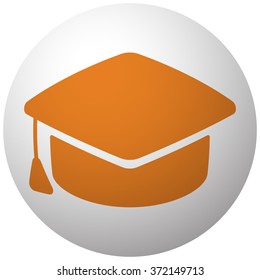 Orange Graduation Cap icon on sphere isolated on white background