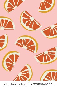 Orange grapefruit cut pieces slices pattern background.