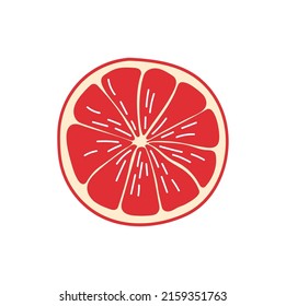 Orange grapefruit, half cut round slice of tangerine citrus fruit isolated flat cartoon icon. Vector citrus fruit lemonade ingredient. Exotic tropical food dessert, juicy healthy vegetarian snack
