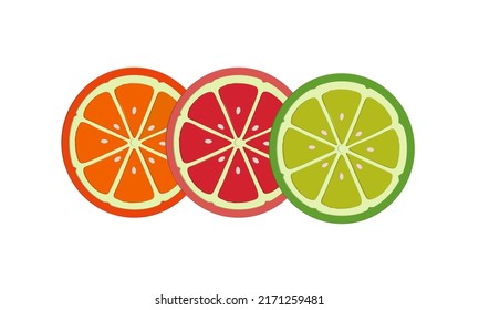 Orange, Grapefruit And Lime Slice Icon Vector Illustration, Fruit Theme. 