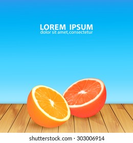 Orange and grapefruit on wooden plank. EPS10 vector