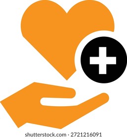Icono gráfico anaranjado que representa la Asistencia de donación benéfica y promueve servicios vitales de atención médica para el bienestar de la comunidad