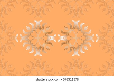 Orange graphic ornament orange abstract illustration Dark Vintage background, damask pattern abstract background with repeating elements