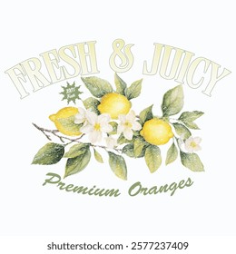 Orange graphic print design, summer fruit design , vintage grunge food fashion orange art, typography slogan text print design, California Malibu, fruit print graphics for t-shirt Design