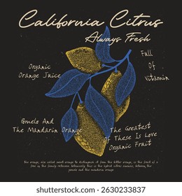 Orange graphic print t-shirt design, summer fruit design, vintage grunge food fashion orange art, typography slogan text print design, California Malibu,fruit print graphics for t-shirt Design