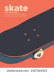 Orange Grafik-Skateboardhintergrund mit einem Buchstaben. Flache grafische Illustration. Grafische, handgezeichnete Vektorgrafik.