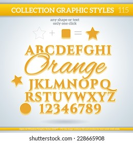 Orange Graphic Styles for Design. Graphic styles can be use for decor, text, title, cards, events, posters, icons, logo and other.