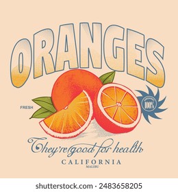 Orange Grafik, Bio-Lebensmittel-Kunstwerk für T-Shirt. Obst Vintage T-Shirt Design. Orangefarbenes Kunstwerk. Frisches Bauernhofdesign. Orangefarbenes Kunstwerk. Frischer Friedensfrucht-Print. Natur Fruchtclub, 