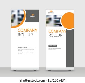 Orange gray Abstract Shapes Modern Exhibition Advertising Trend Business Roll Up Banner Stand Poster Brochure flat design template creative concept. White background Roll Up EPS. Presentation Cover