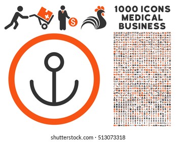 Orange And Gray Anchor vector bicolor rounded icon. Image style is a flat icon symbol inside a circle, white background. Bonus clipart is 1000 healthcare business elements.