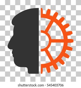 Orange And Gray Android Head interface icon. Vector pictograph style is a flat bicolor symbol on chess transparent background.