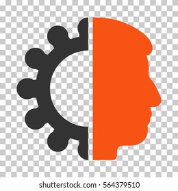 Orange And Gray Android Head interface icon. Vector pictogram style is a flat bicolor symbol on chess transparent background.