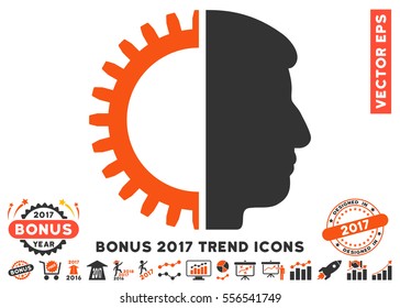 Orange And Gray Android Head pictogram with bonus 2017 trend design elements. Vector illustration style is flat iconic bicolor symbols, white background.