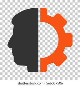 Orange And Gray Android Head toolbar pictogram. Vector pictogram style is a flat bicolor symbol on chess transparent background.