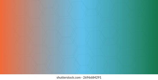 Gradiente verde azul gris anaranjado con fondo abstracto de patrón hexagonal.