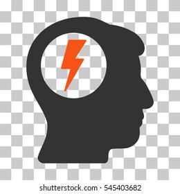 Orange And Gray Brain Electric Shock interface pictogram. Vector pictograph style is a flat bicolor symbol on chess transparent background.