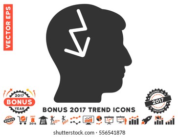 Orange And Gray Brain Electric Strike icon with bonus 2017 trend elements. Vector illustration style is flat iconic bicolor symbols, white background.