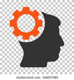 Orange And Gray Brain Gear interface toolbar icon. Vector pictogram style is a flat bicolor symbol on chess transparent background.