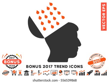 Orange And Gray Brain Shower pictograph with bonus 2017 year trend design elements. Vector illustration style is flat iconic bicolor symbols, white background.