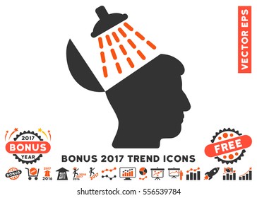 Orange And Gray Brain Washing icon with bonus 2017 trend pictures. Vector illustration style is flat iconic bicolor symbols, white background.