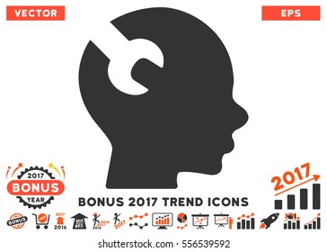 Orange And Gray Brain Wrench Tool pictograph with bonus 2017 year trend images. Vector illustration style is flat iconic bicolor symbols, white background.