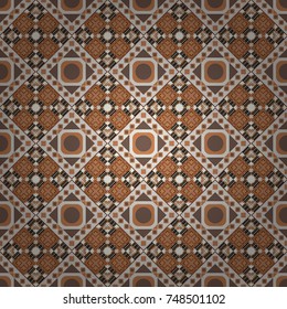 Orange, gray and brown ethnic geometric motif seamless pattern in orange, gray and brown on abstract background.