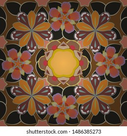 Orange, gray and brown seamless pattern for printing or digital. Abstract vector dynamic rippled surface, illusion of movement, curvature.