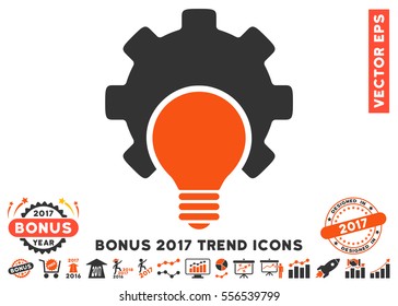 Orange And Gray Bulb Configuration Gear icon with bonus 2017 year trend pictograph collection. Vector illustration style is flat iconic bicolor symbols, white background.