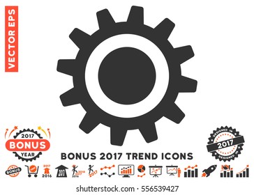 Orange And Gray Cog icon with bonus 2017 year trend symbols. Vector illustration style is flat iconic bicolor symbols, white background.