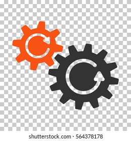 Orange And Gray Cogs Rotation interface toolbar pictogram. Vector pictogram style is a flat bicolor symbol on chess transparent background.
