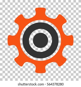 Orange And Gray Cogwheel interface pictogram. Vector pictograph style is a flat bicolor symbol on chess transparent background.