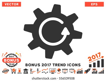 Orange And Gray Cogwheel Rotation Direction icon with bonus 2017 trend pictograms. Vector illustration style is flat iconic bicolor symbols, white background.