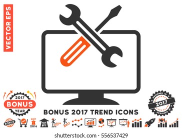 Orange And Gray Computer Tools pictogram with bonus 2017 trend pictograph collection. Vector illustration style is flat iconic bicolor symbols, white background.