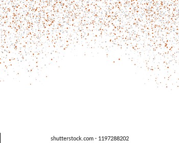 Orange and gray confetti falling from the sky on white background. Abstract Background. Glitter pattern for banner. Vector illustration for winter holidays.