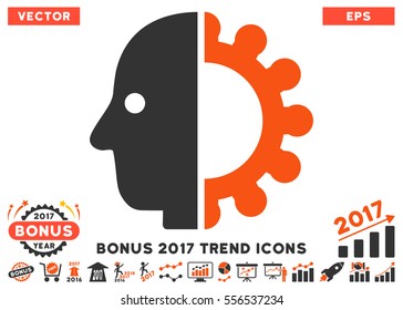 Orange And Gray Cyborg Head icon with bonus 2017 year trend images. Vector illustration style is flat iconic bicolor symbols, white background.