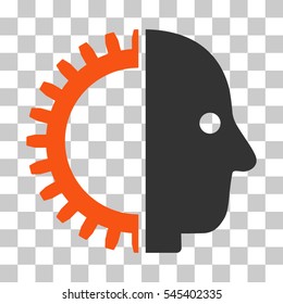 Orange And Gray Cyborg Head interface icon. Vector pictograph style is a flat bicolor symbol on chess transparent background.