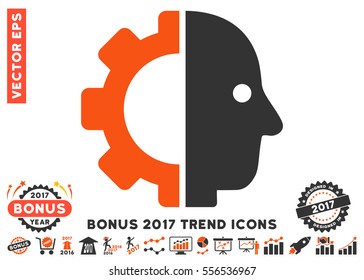 Orange And Gray Cyborg Head pictograph with bonus 2017 year trend symbols. Vector illustration style is flat iconic bicolor symbols, white background.