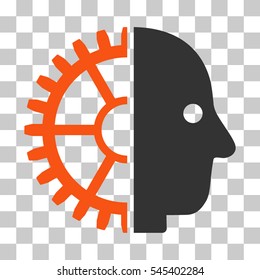 Orange And Gray Cyborg Head toolbar icon. Vector pictograph style is a flat bicolor symbol on chess transparent background.