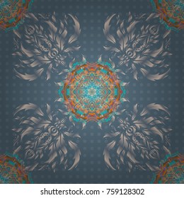 Orange and gray damask paisley wallpaper. Seamless background, grunge style. Vector illustration.