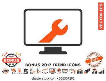 Orange And Gray Desktop Options pictograph with bonus 2017 trend images. Vector illustration style is flat iconic bicolor symbols, white background.