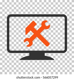 Orange And Gray Desktop Settings interface pictogram. Vector pictograph style is a flat bicolor symbol on chess transparent background.