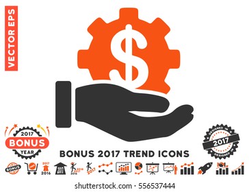 Orange And Gray Development Service pictograph with bonus 2017 trend pictograms. Vector illustration style is flat iconic bicolor symbols, white background.