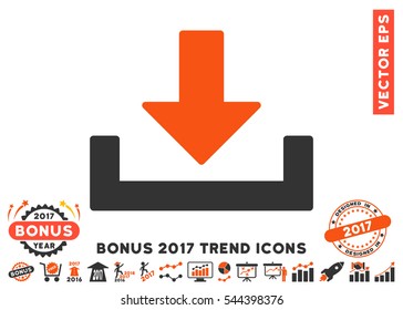 Orange And Gray Download icon with bonus 2017 trend pictograms. Vector illustration style is flat iconic bicolor symbols, white background.