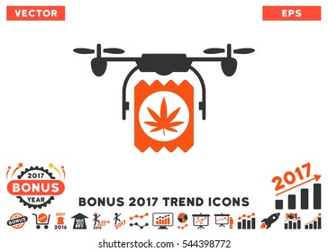 Orange And Gray Drone Cannabis Delivery icon with bonus 2017 trend pictures. Vector illustration style is flat iconic bicolor symbols, white background.