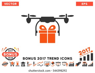 Orange And Gray Drone Gift Delivery pictogram with bonus 2017 year trend pictures. Vector illustration style is flat iconic bicolor symbols, white background.
