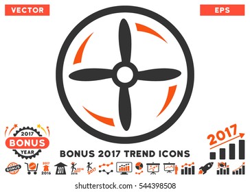 Orange And Gray Drone Screw Rotation icon with bonus 2017 year trend symbols. Vector illustration style is flat iconic bicolor symbols, white background.