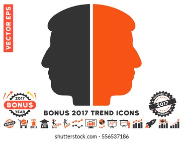 Orange And Gray Dual Face pictograph with bonus 2017 trend design elements. Vector illustration style is flat iconic bicolor symbols, white background.