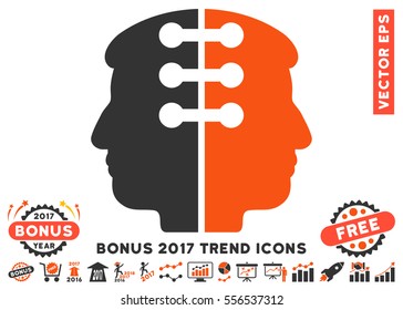 Orange And Gray Dual Head Interface pictograph with bonus 2017 trend images. Vector illustration style is flat iconic bicolor symbols, white background.