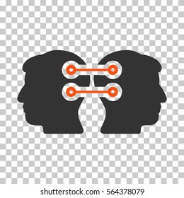 Orange And Gray Dual Heads Interface Connection interface icon. Vector pictograph style is a flat bicolor symbol on chess transparent background.